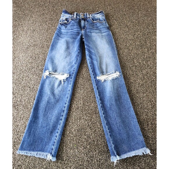 KanCan Signature Cropped Straight Jeans Women's 26 High Rise Raw Hem Distressed - Picture 1 of 9